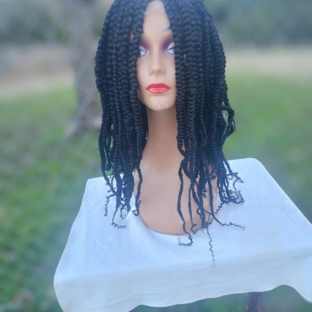 Black Wavy Braided Wig with Extensions